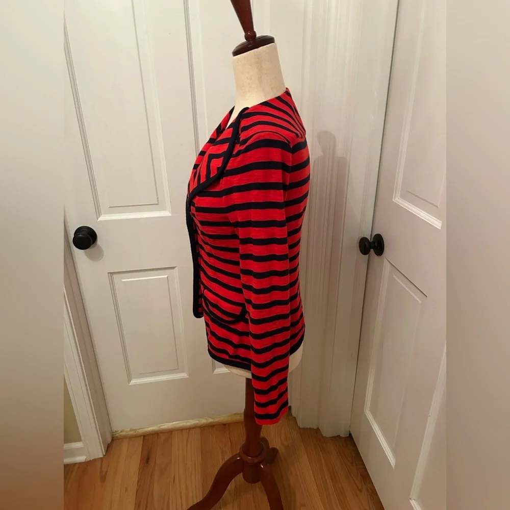 CAbi Au Revoir Yacht Club Red Blue Striped Nautical Blazer Gold Buttons XS‎